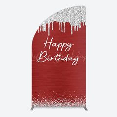 Lofaris Red Silver Glitter Happy Birthday Half Moon Arch Backdrop