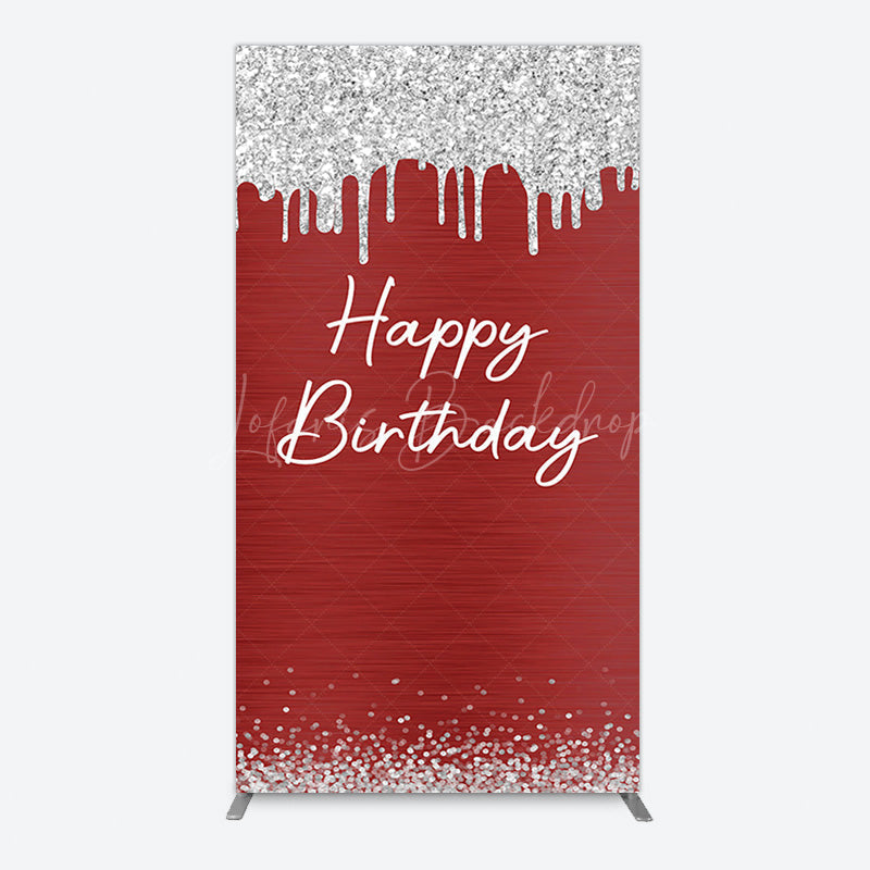 Lofaris Red Silver Glitter Happy Birthday Rectangle Backdrop