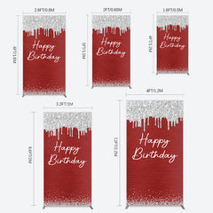 Lofaris Red Silver Glitter Happy Birthday Rectangle Backdrop