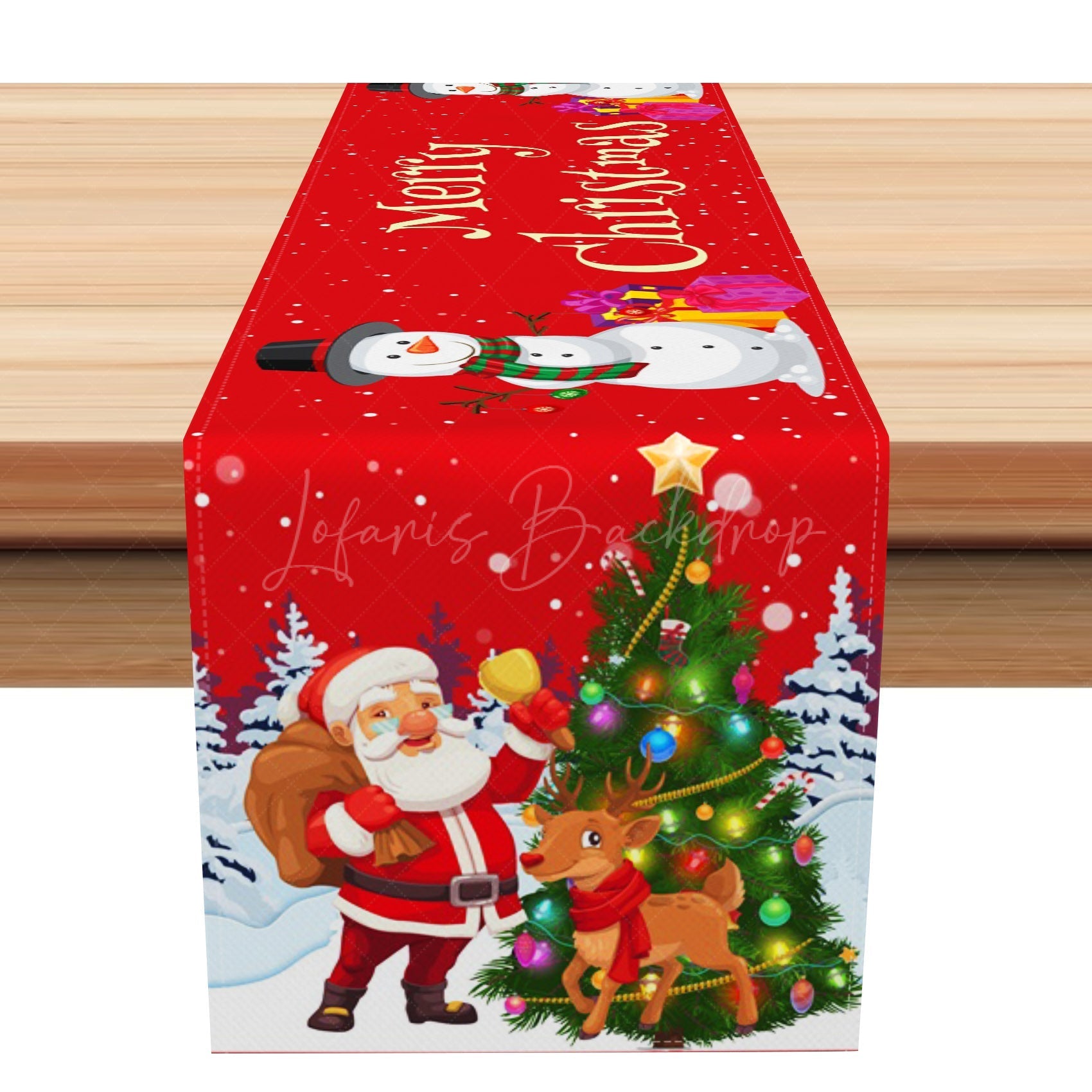 Lofaris Red Snowman Santa Elk Gift Christmas Table Runner
