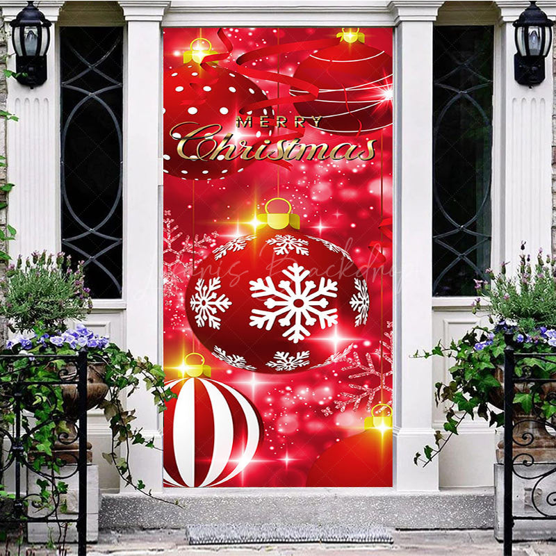 Lofaris Red Sparkle Christmas Bells Snowflake Door Cover
