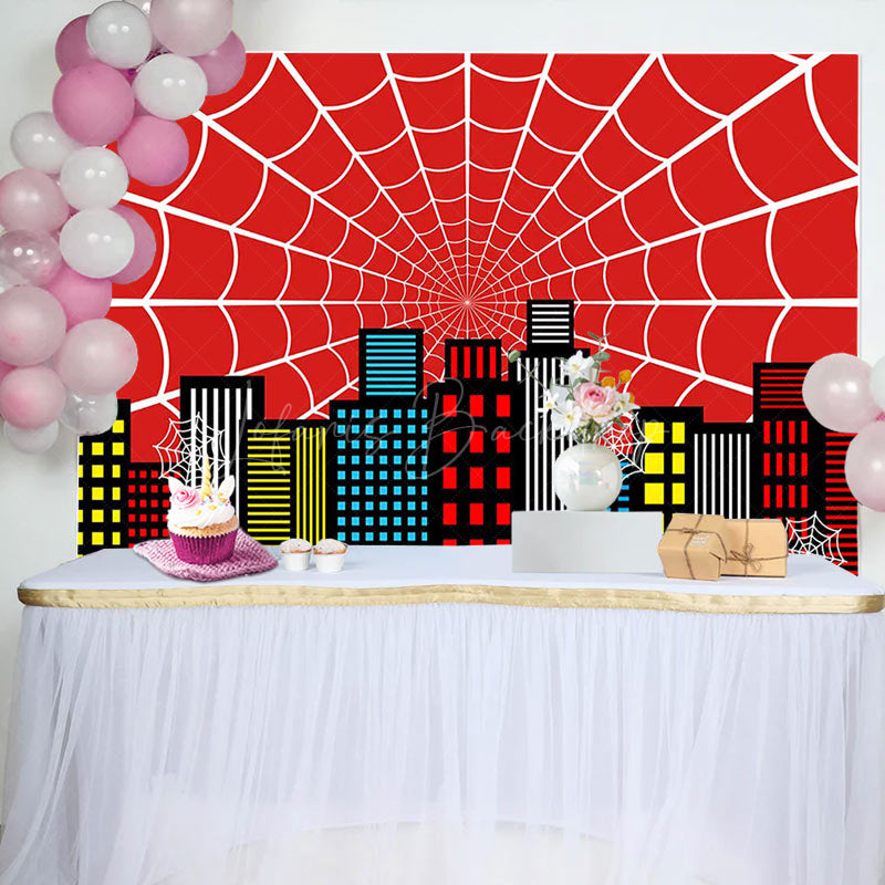 Lofaris Red Spider Wab City Night Scene Birthday Backdrop