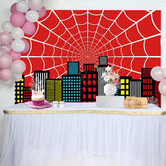 Lofaris Red Spider Wab City Night Scene Birthday Backdrop