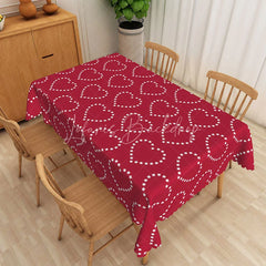 Lofaris Red Star Heart Rectangle Tablecloth White Starry Love Table Cover Valentine Day Holiday Party Decor