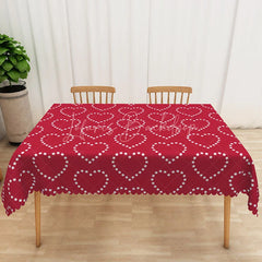 Lofaris Red Star Heart Rectangle Tablecloth White Starry Love Table Cover Valentine Day Holiday Party Decor