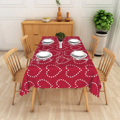 Lofaris Red Star Heart Rectangle Tablecloth White Starry Love Table Cover Valentine Day Holiday Party Decor