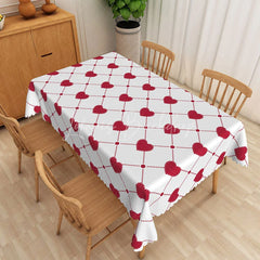 Lofaris Red Stitched Heart Rectangle Tablecloth Geometric Dotted Grid Table Cover Rustic Valentine Farmhouse Decor