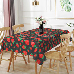 Lofaris Red Strawberry Fruit Rectangle Tablecloth Fresh Summer Berry Pattern on Dark Grey Sweet Kitchen Dining Room Decor