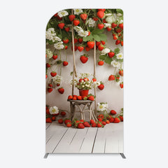 Lofaris Red Strawberry Vine White Floral Spring Arch Backdrop