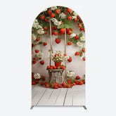 Lofaris Red Strawberry Vine White Floral Spring Arch Backdrop