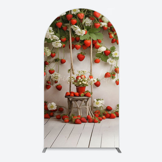 Lofaris Red Strawberry Vine White Floral Spring Arch Backdrop