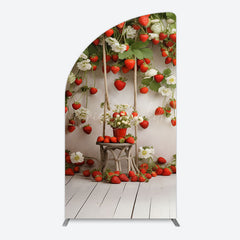 Lofaris Red Strawberry Vine White Floral Spring Arch Backdrop