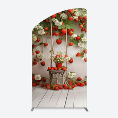 Lofaris Red Strawberry Vine White Floral Spring Arch Backdrop