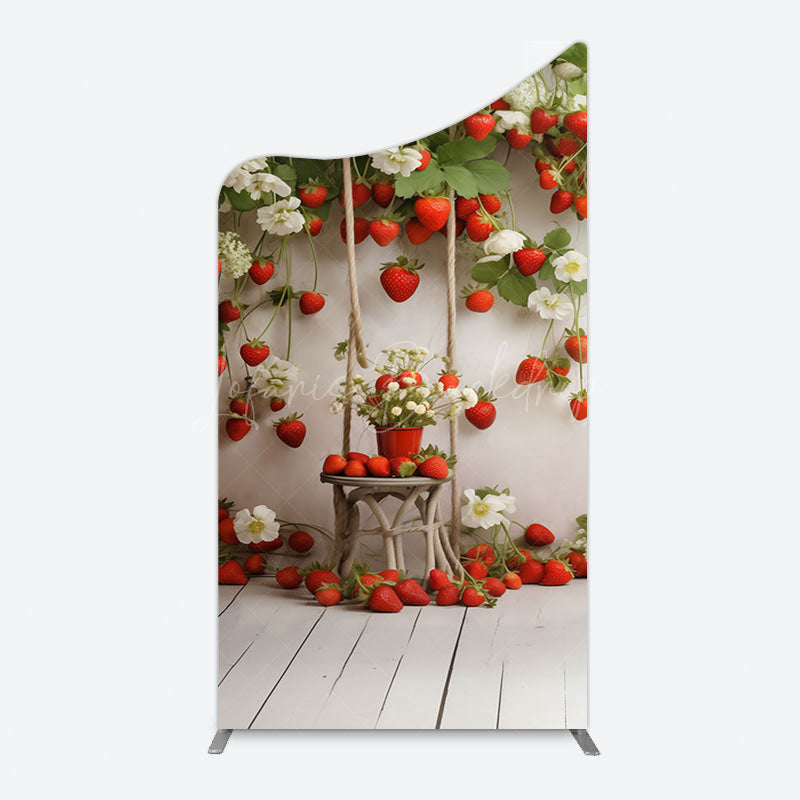 Lofaris Red Strawberry Vine White Floral Spring Arch Backdrop