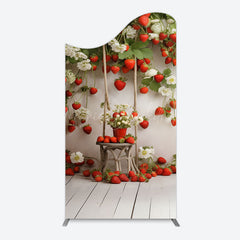 Lofaris Red Strawberry Vine White Floral Spring Arch Backdrop