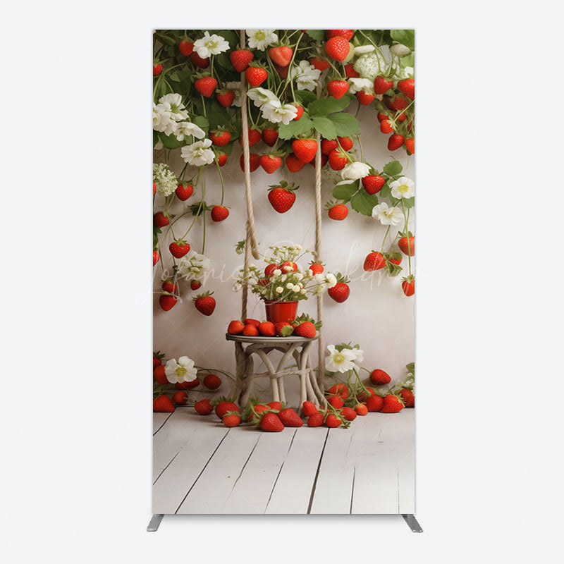 Lofaris Red Strawberry Vine White Floral Spring Arch Backdrop