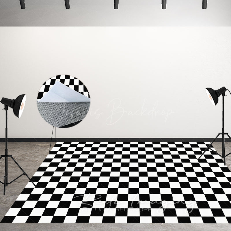 Lofaris Red Teal Retro Diner Plaid Floor Combo Set Backdrop