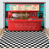 Lofaris Red Teal Retro Diner Plaid Floor Combo Set Backdrop