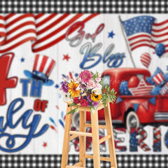 Lofaris Red Truck Flag 4th of July Independence Day Backdrop