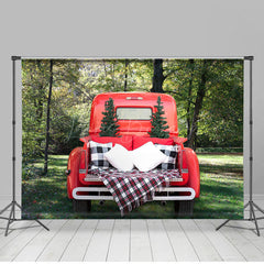Lofaris Red Truck Green Forest Christmas Combo Set Backdrop