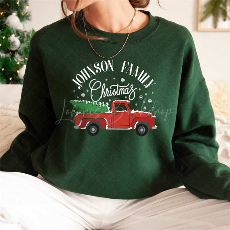 Lofaris Red Trunk Christmas Tree Sweatshirt Personalized Name Custom Holiday Pullover Cozy Family Matching Xmas Outfit
