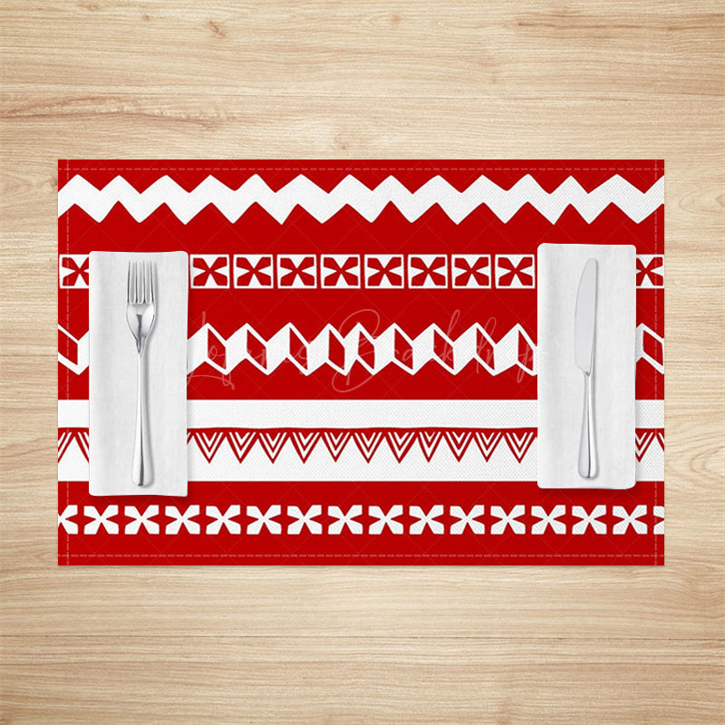 Lofaris Red White Abstract Fair Isle Xmas Set Of 4 Placemats