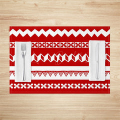 Lofaris Red White Abstract Fair Isle Xmas Set Of 4 Placemats