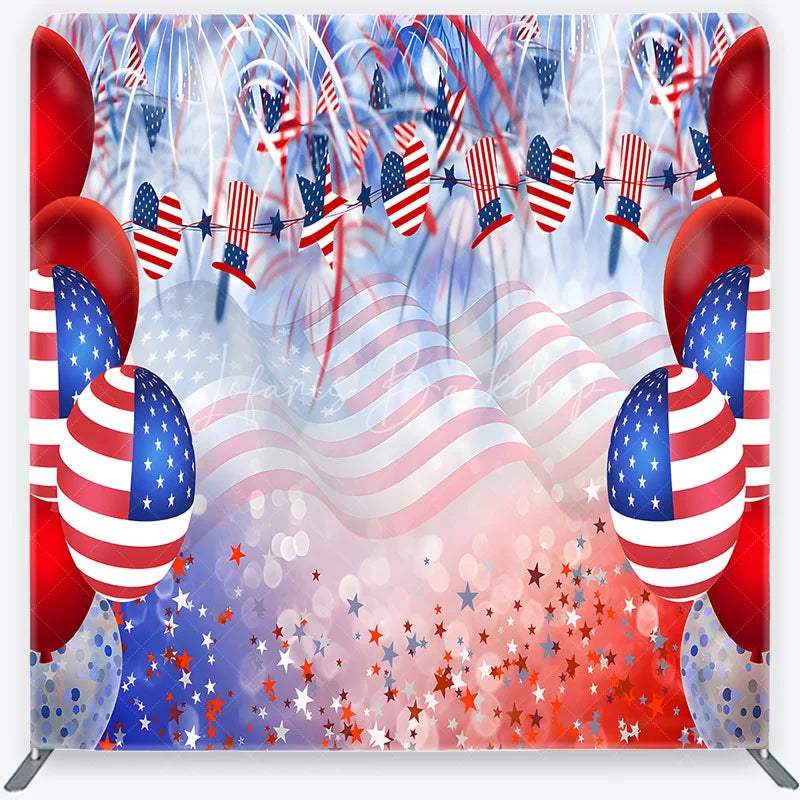 Lofaris Red White and Blue American Flag Square Double-Sided Backdrop Patriotic Celebration Party Decor