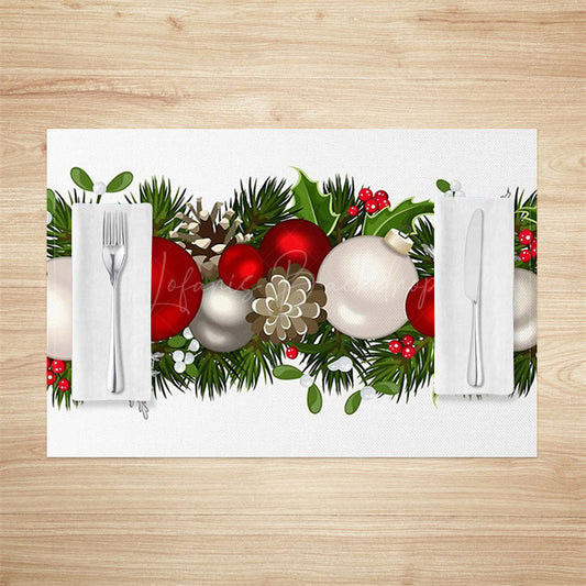 Lofaris Red White Bauble Leaves Christmas Set Of 4 Placemats