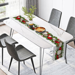 Lofaris Red White Bauble Pine Leaves Christmas Table Runner