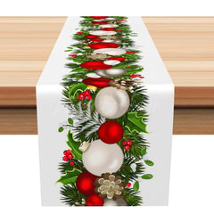 Lofaris Red White Bauble Pine Leaves Christmas Table Runner