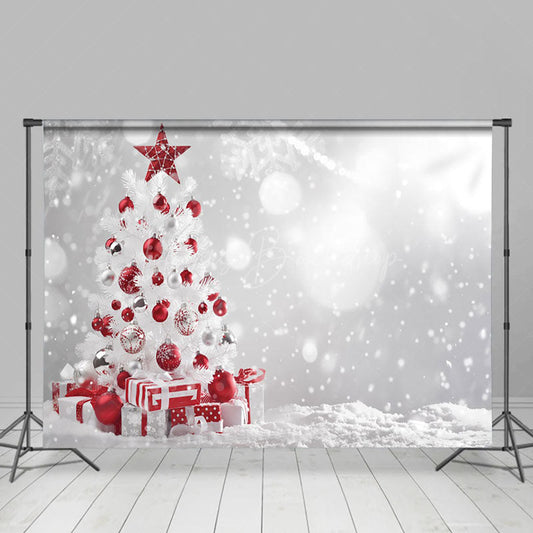 Lofaris Red White Bauble Pine Tree Bokeh Christmas Backdrop