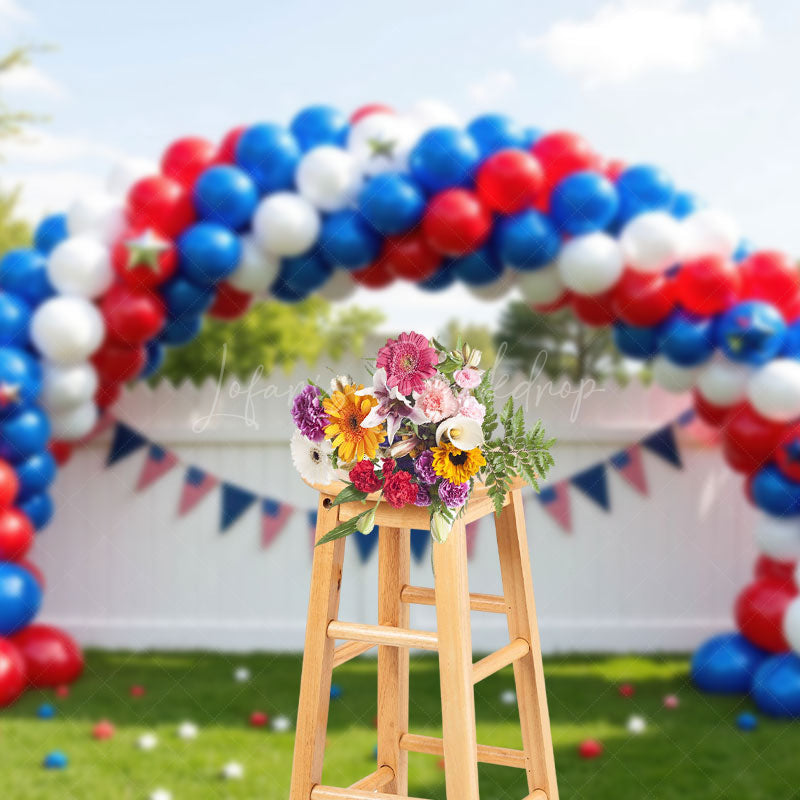Lofaris Red White Blue Balloons Fence Cake Smash Backdrop