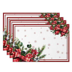Lofaris Red White Bow Tie Leaf Christmas Set Of 4 Placemats