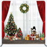 Lofaris Red White Curtain Christmas Tree Square Backdrop
