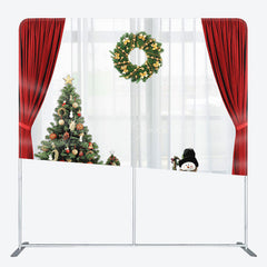 Lofaris Red White Curtain Christmas Tree Square Backdrop