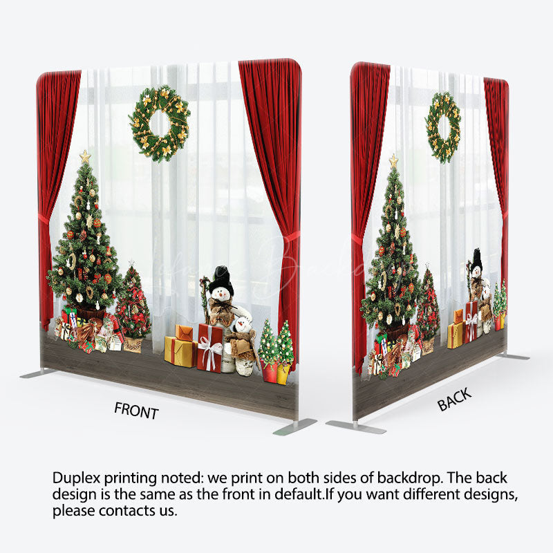 Lofaris Red White Curtain Christmas Tree Square Backdrop