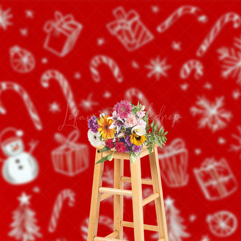 Lofaris Red White Cute Candy Cane Winter Christmas Backdrop