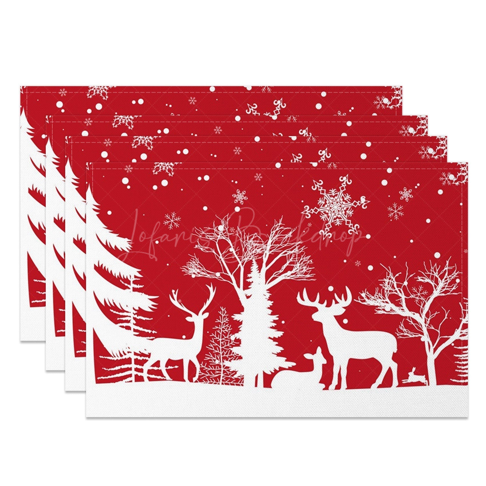 Lofaris Red White Elk Snowy Christmas Set Of 4 Placemats