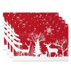 Lofaris Red White Elk Snowy Christmas Set Of 4 Placemats