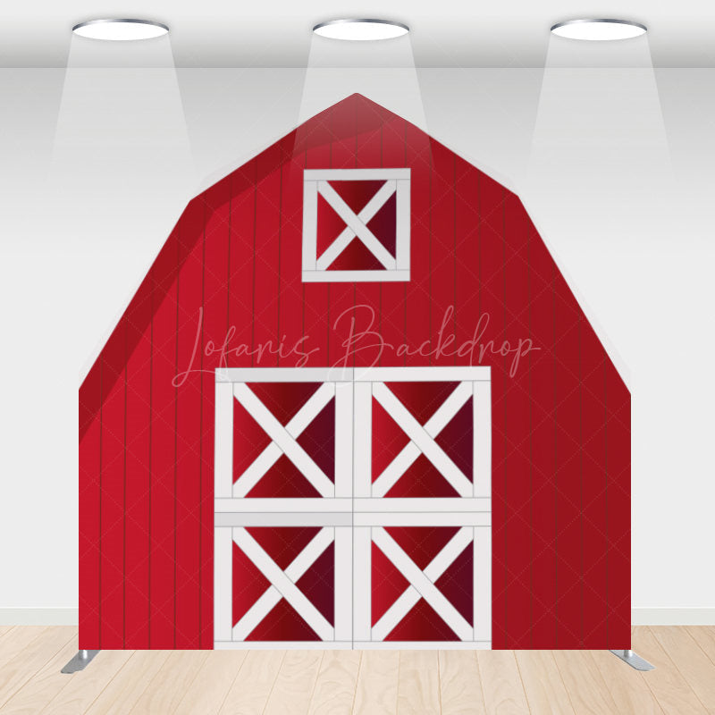 Lofaris Red White Farm Barn Door Arch Party Decor Backdrop