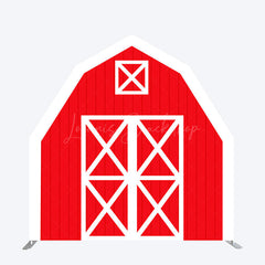 Lofaris Red White Farm House Barn Door Arch Birthday Backdrop