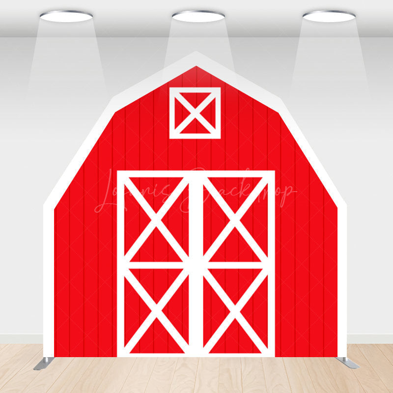 Lofaris Red White Farm House Barn Door Arch Birthday Backdrop