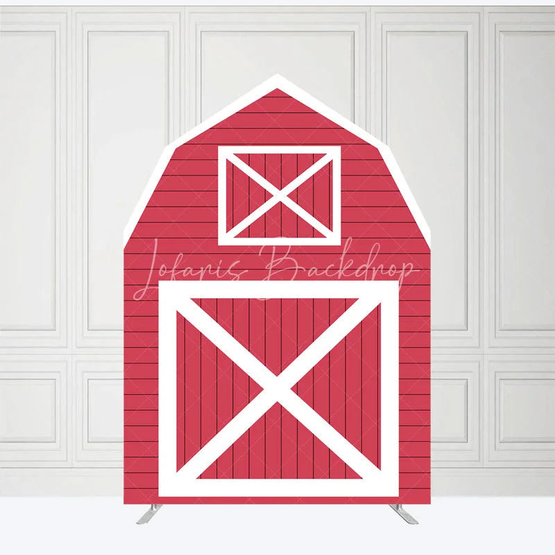 Lofaris Red White Farm House Barn Door Arch Party Backdrop