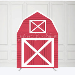 Lofaris Red White Farm House Barn Door Arch Party Backdrop