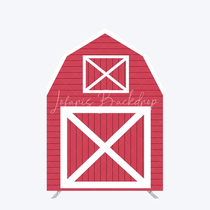 Lofaris Red White Farm House Barn Door Arch Party Backdrop