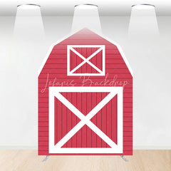 Lofaris Red White Farm House Barn Door Arch Party Backdrop
