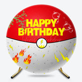 Lofaris Red White Genius Ball Round Happy Birthday Backdrop