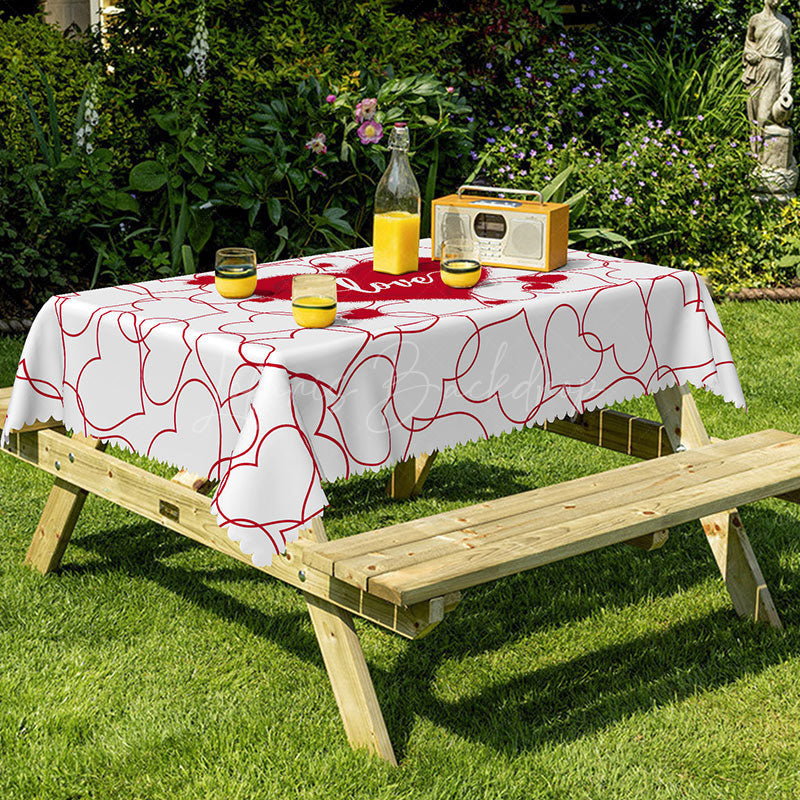 Lofaris Red White Love Heart Valentines Rectangle Tablecloth