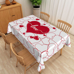 Lofaris Red White Love Heart Valentines Rectangle Tablecloth